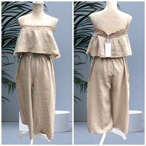 Vasna linen Minimalist jumpsuit Size L Jumper Elastic waist beachy Lagenlook